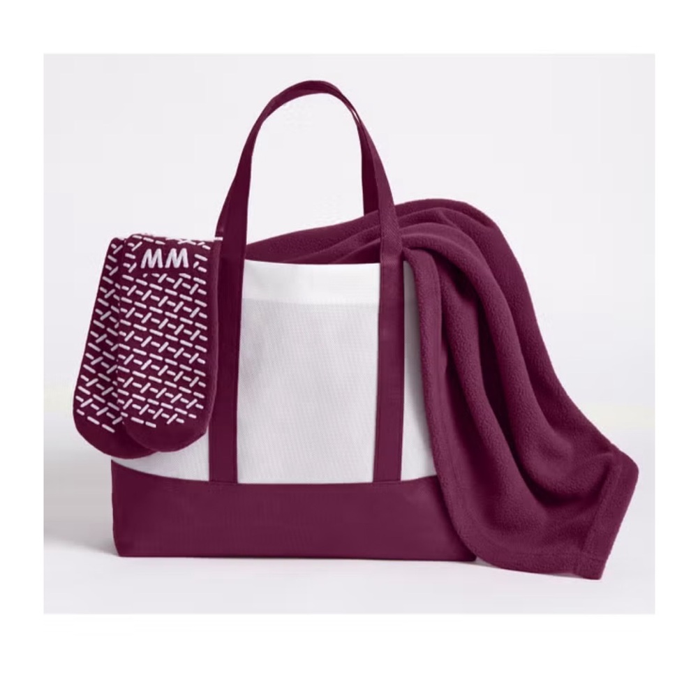 Elegant Burgundy and White Throw Bag nwt 2 pc set